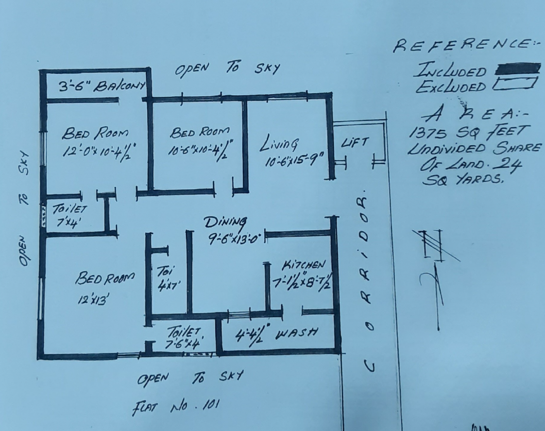 1375 sft | 3.5BHK | Semi Furnished Flat for Sale in Manikonda Shaikpet